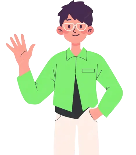 An illustration of a man, representing Sanchit Bhalla, saying hello by waving a hand